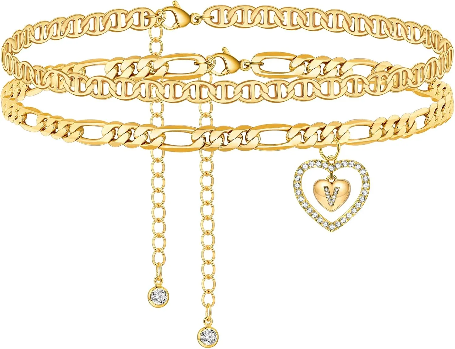 TOBENY Initial Ankle Bracelets for Women 14K Gold Plated Layered Initial Anklets A-Z Letter Anklet CZ Pendant Figaro Chain Summer Foot Jewelry Gifts