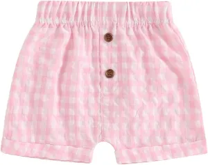 Toddler Boy Girl Shorts Cotton Gingham Shorts Casual Elastic Waist Jogger Boxer Shorts Bottoms