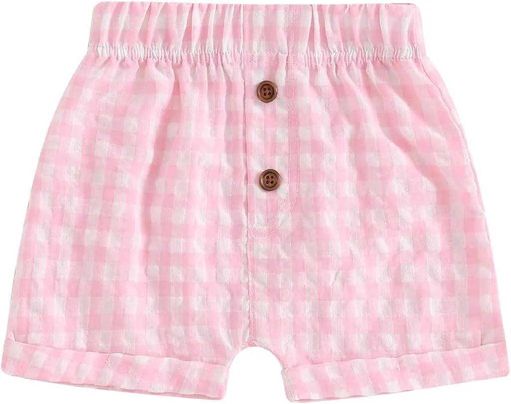 Toddler Boy Girl Shorts Cotton Gingham Shorts Casual Elastic Waist Jogger Boxer Shorts Bottoms