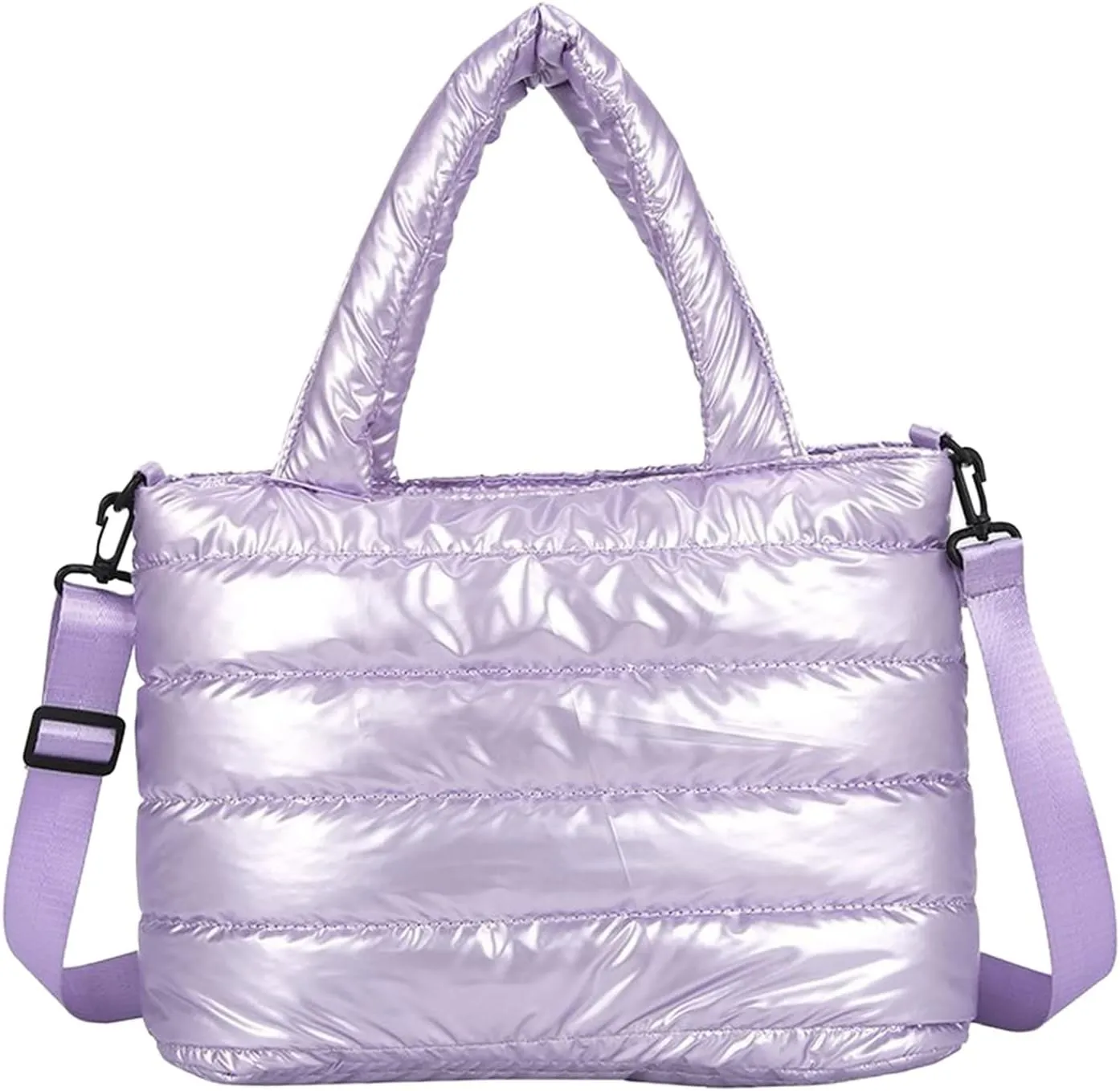 Tote Bag For Women Quilted Handbag Lightweight Winter Down Cotton Padded Shoulder Bags Down Bag for (Purple, One Size)