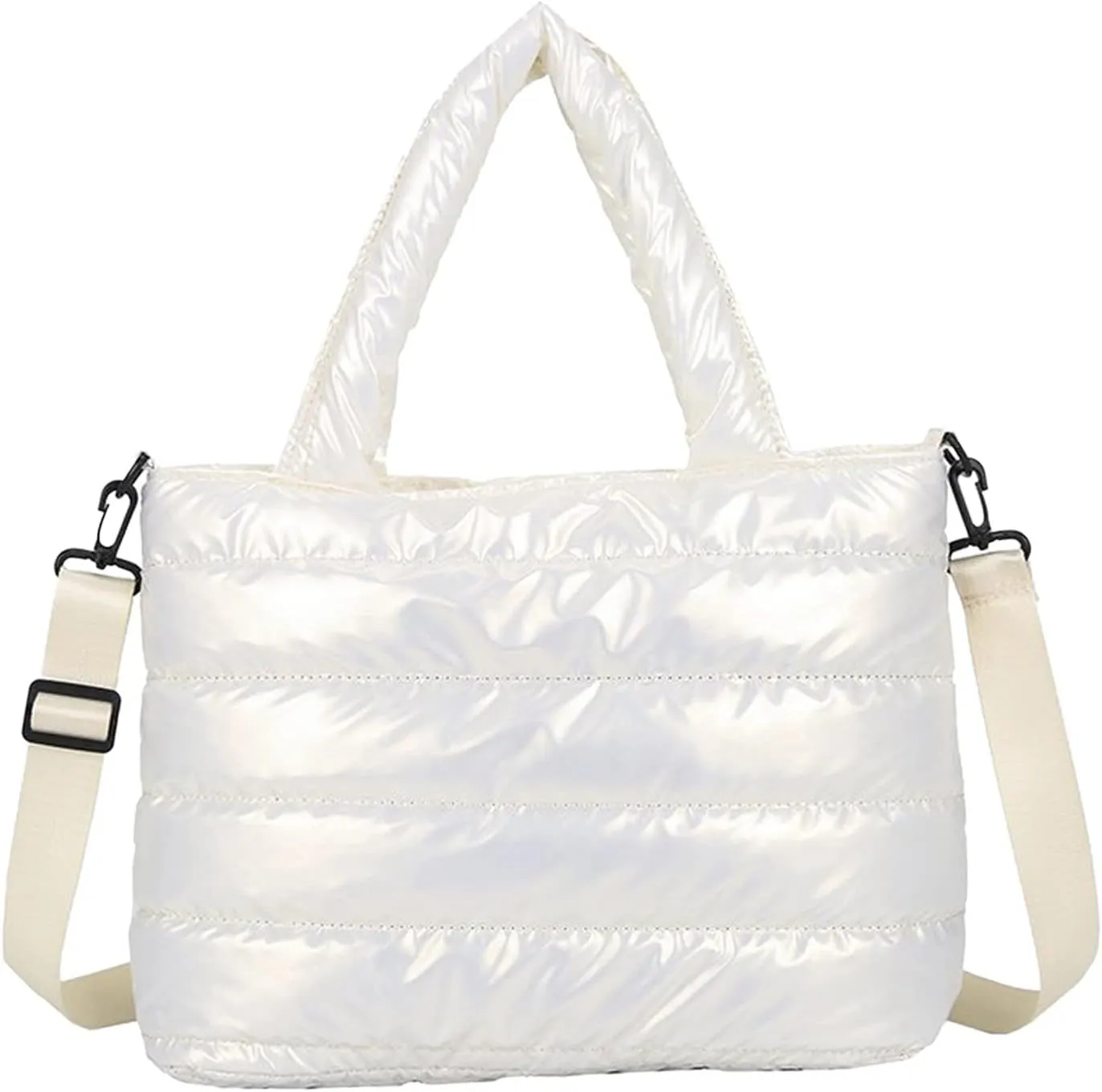Tote Bag For Women Quilted Handbag Lightweight Winter Down Cotton Padded Shoulder Bags Down Bag for (White, One Size)