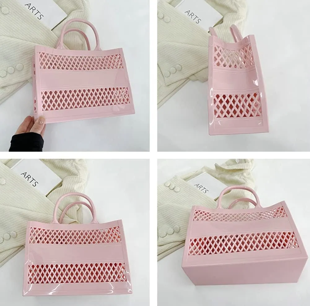 Tote Bag Purses for Women Summer Mesh Beach Tote Bag Large Capacity Shopping Basket Top Handle Handbag Jelly Storage Bag