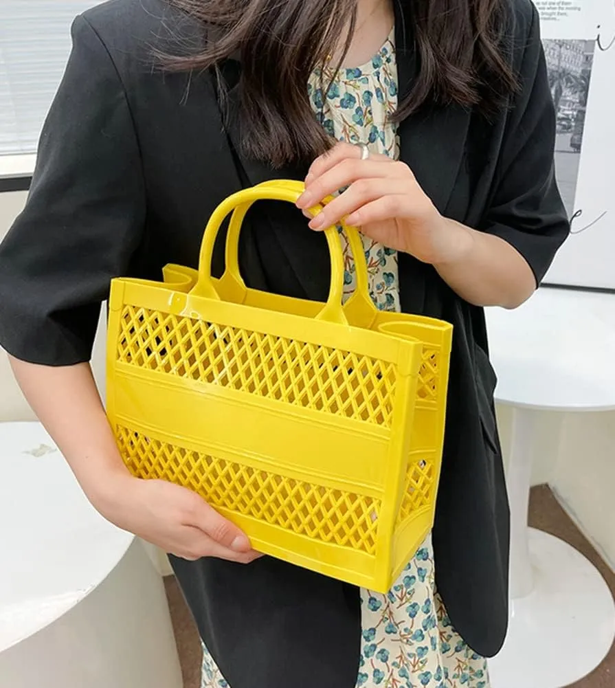 Tote Bag Purses for Women Summer Mesh Beach Tote Bag Large Capacity Shopping Basket Top Handle Handbag Jelly Storage Bag