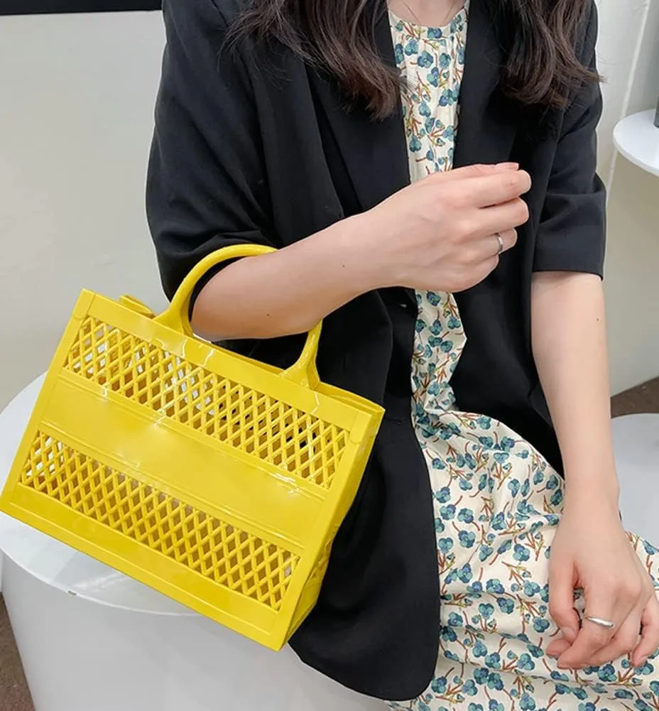 Tote Bag Purses for Women Summer Mesh Beach Tote Bag Large Capacity Shopping Basket Top Handle Handbag Jelly Storage Bag
