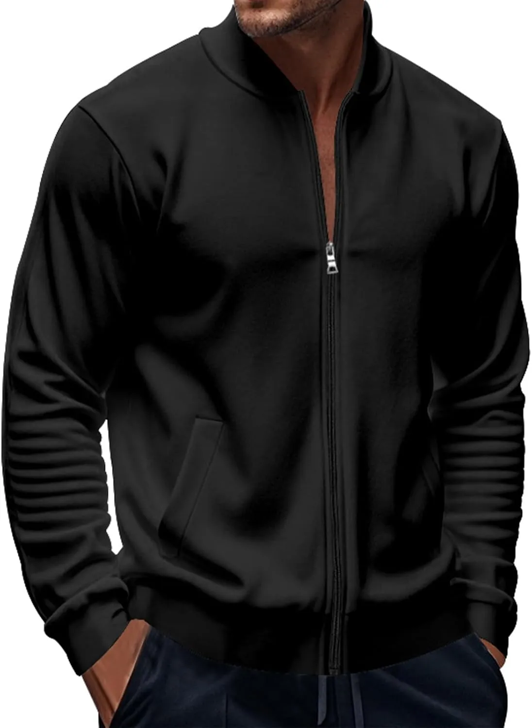 Track Jacket for Men Athletic Workout Lightweight Windproof Jacket Casual Spring Fall Windbreaker Bomber Zip Up Coat