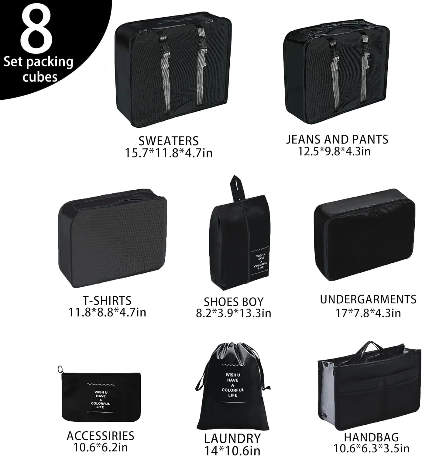 Travel Accessory Organizer, 8 Set Packing Cubes for Suitcases, Convenient Travel Packing Organizer