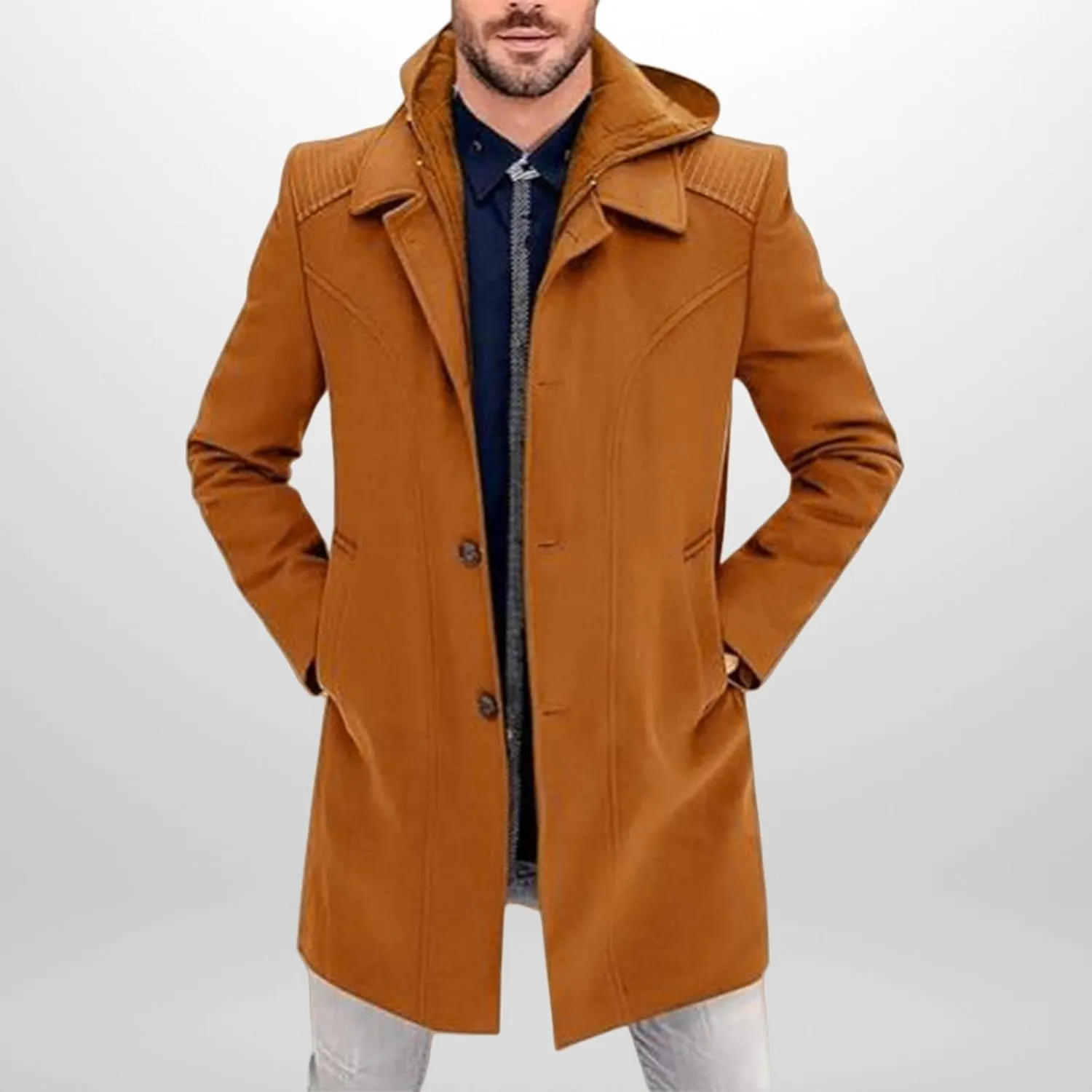 Trench Coat Mens Wool Blend Fall Winter Casual Single Breasted Coat Thermal Business Peacoat Warm Soft Long Jacket