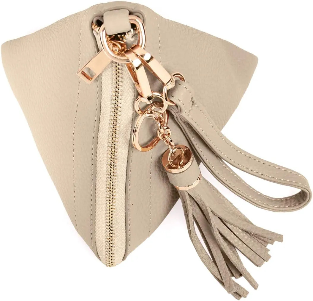 Triangle Vegan Leather Wristlet Clutch Purse Handbag - Pyramid Evening Cocktail Pouch Wallet Detachable Strap & Tassel Charm