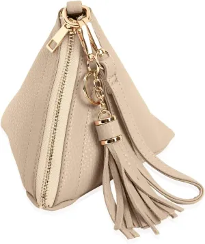 Triangle Vegan Leather Wristlet Clutch Purse Handbag - Pyramid Evening Cocktail Pouch Wallet Detachable Strap & Tassel Charm