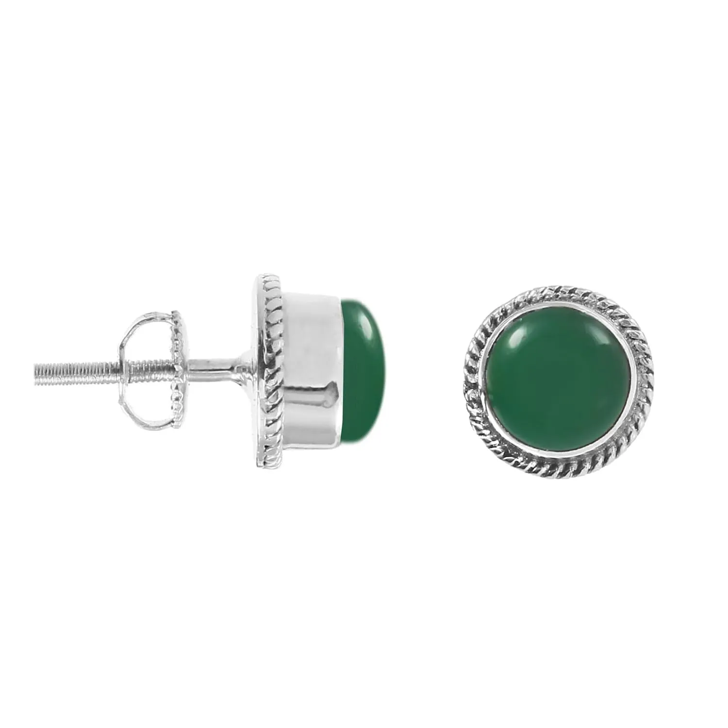 TRIVA Handmade 925 Sterling Silver Green Onyx Stud Earrings for Women - Hypoallergenic & Lightweight Small Earrings with Natural May Birthstone - Cute Boho Gemstone Earrings for Her