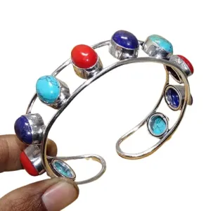 turquoise coral lapis lazuli bangle, cuff bangle, 925 sterling silver bangle, Gift For Her/Him, Tennis Bracelet, boho style, Unique Jewelry, Charm Bangle, Victorian Jewelry, colorfull jewelry