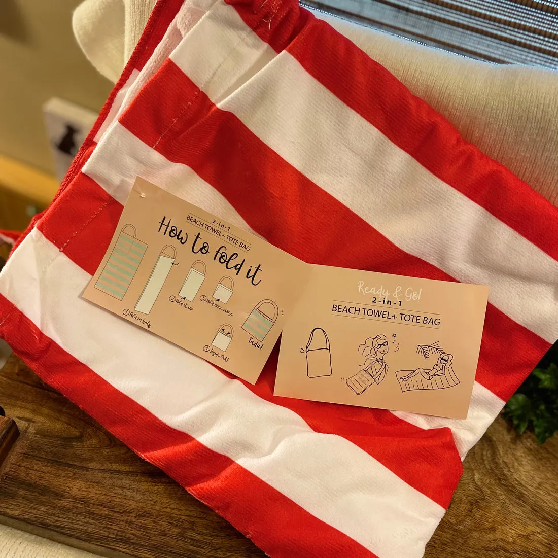 Two-in-One Striped Tote Bag/Beach Towel