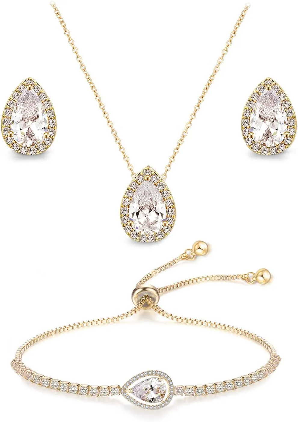 UDYLGOON CZ Tearsdrop Earrings Necklace Jewelry Set For Bride Bridesmaids Bridal Wedding Party Prom Jewelry Gift