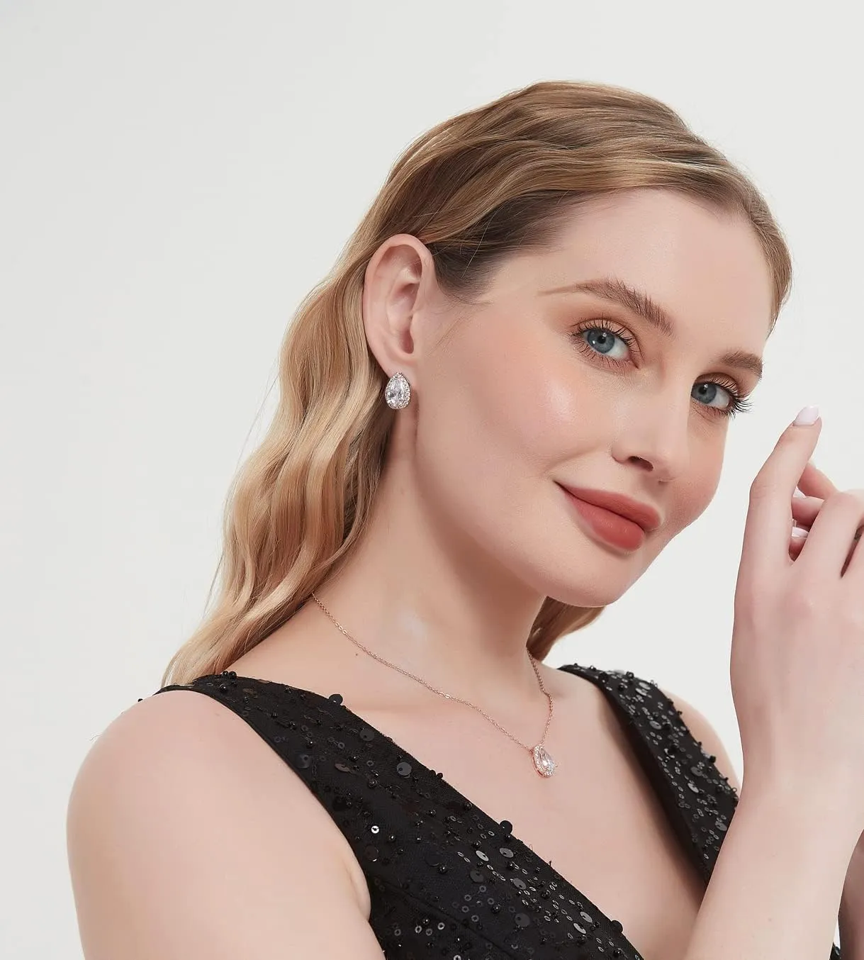 UDYLGOON CZ Tearsdrop Earrings Necklace Jewelry Set For Bride Bridesmaids Bridal Wedding Party Prom Jewelry Gift