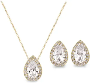 UDYLGOON CZ Tearsdrop Earrings Necklace Jewelry Set For Bride Bridesmaids Bridal Wedding Party Prom Jewelry Gift