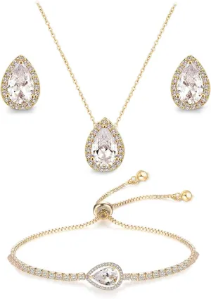 UDYLGOON CZ Tearsdrop Earrings Necklace Jewelry Set For Bride Bridesmaids Bridal Wedding Party Prom Jewelry Gift