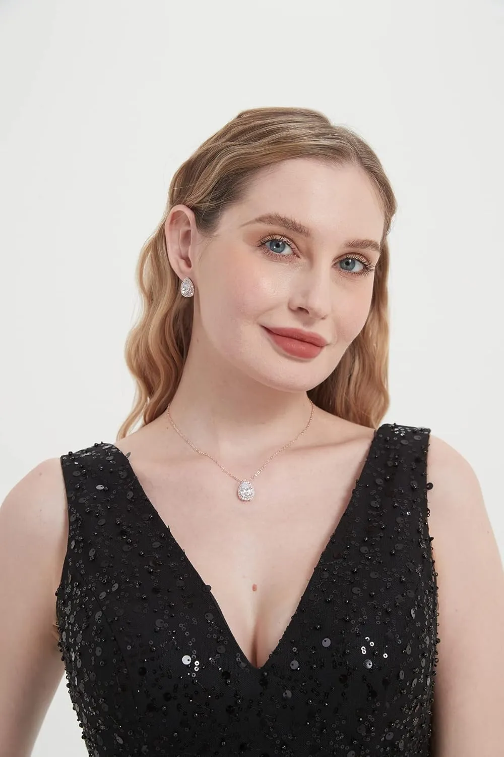 UDYLGOON CZ Tearsdrop Earrings Necklace Jewelry Set For Bride Bridesmaids Bridal Wedding Party Prom Jewelry Gift