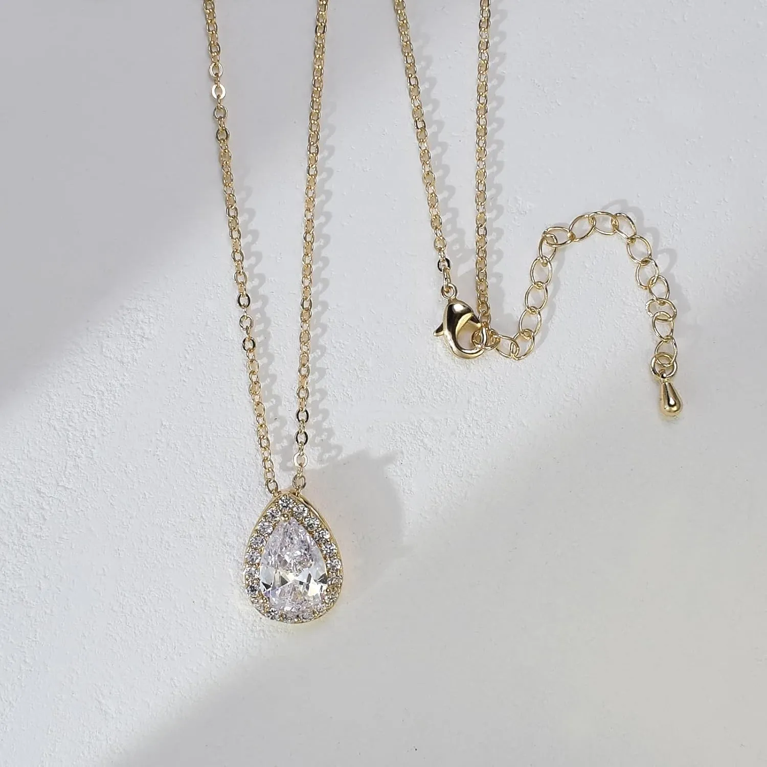 UDYLGOON CZ Tearsdrop Earrings Necklace Jewelry Set For Bride Bridesmaids Bridal Wedding Party Prom Jewelry Gift