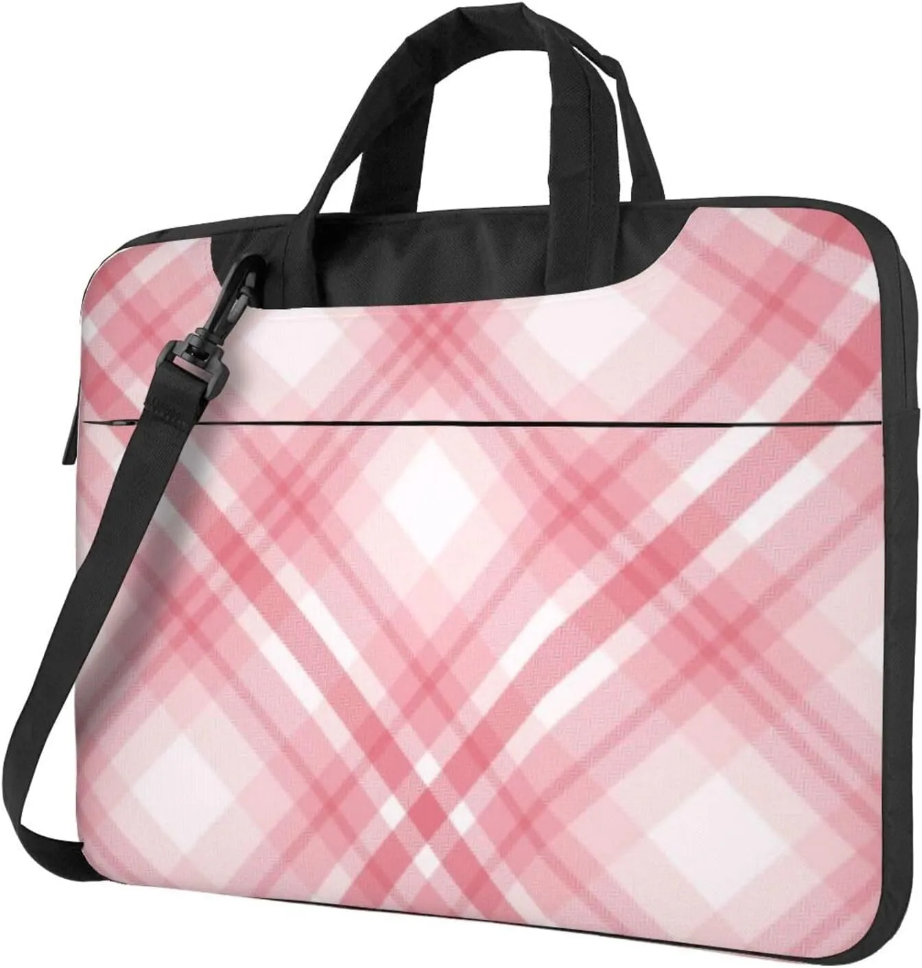 Valentine Pink Plaid Practical 13-15.6 Inch Laptop Bag For Man And Women, Computer Messenger Bag, Trendy Shoulder Strap Design
