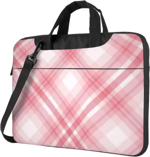 Valentine Pink Plaid Practical 13-15.6 Inch Laptop Bag For Man And Women, Computer Messenger Bag, Trendy Shoulder Strap Design