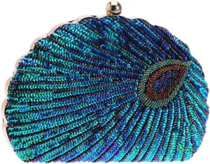 VALICLUD 1pc Chic Peacock Evening Clutch Bag Handmade Purse for Weddings Parties Proms Formal Events Sparkling Sequin Design with Craftsmanship