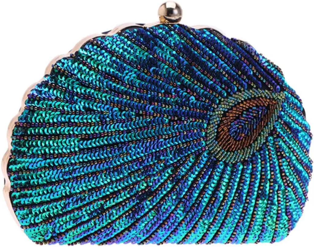 VALICLUD 1pc Chic Peacock Evening Clutch Bag Handmade Purse for Weddings Parties Proms Formal Events Sparkling Sequin Design with Craftsmanship