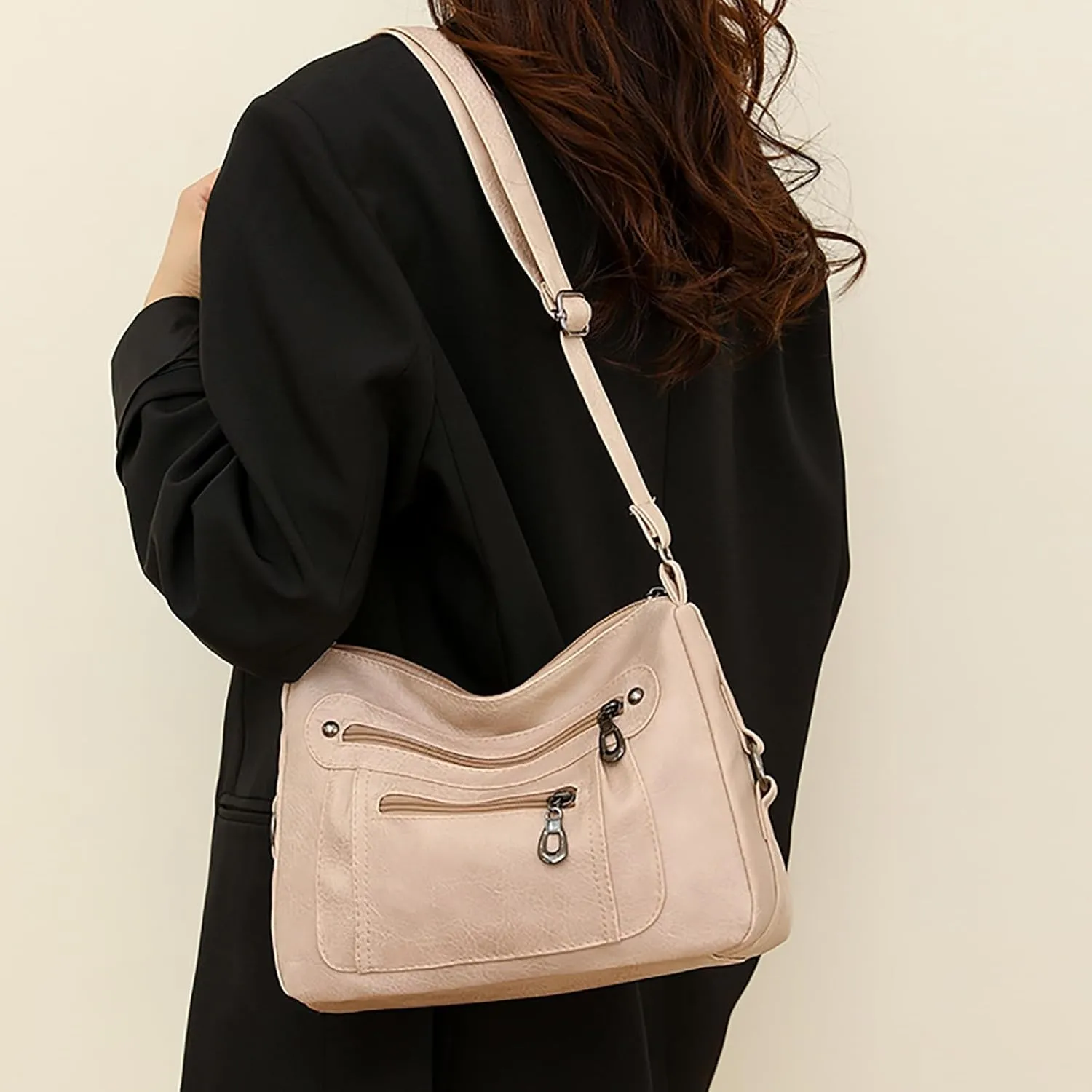 Vintage Classic Soft Leather Stylish Solid Crossbody Bag Trend Versatile Pocket Shoulder Bag Messenger (White, One Size)