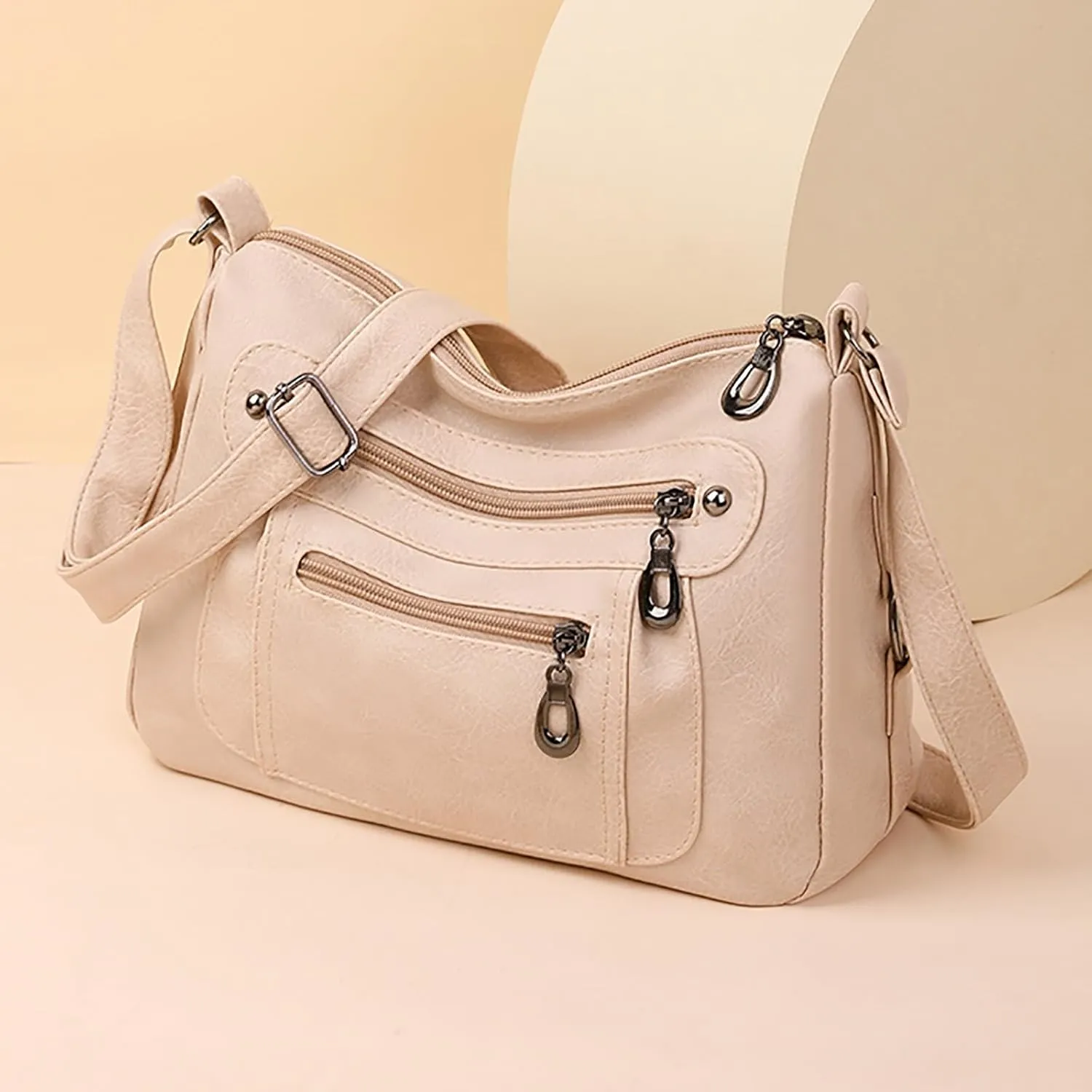 Vintage Classic Soft Leather Stylish Solid Crossbody Bag Trend Versatile Pocket Shoulder Bag Messenger (White, One Size)