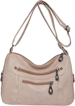 Vintage Classic Soft Leather Stylish Solid Crossbody Bag Trend Versatile Pocket Shoulder Bag Messenger (White, One Size)