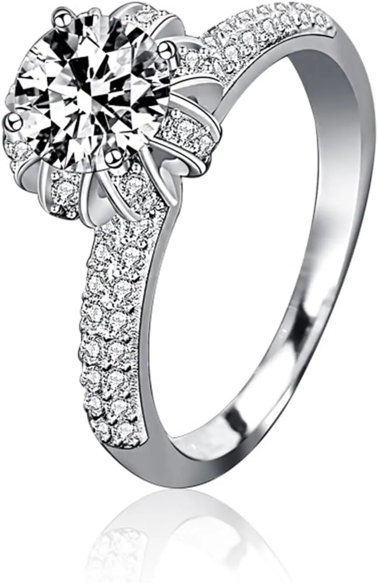 Vintage Jewelry Rings, Lab Grown Unique Diamond Ring 1ct White Gold Crown Boho Jewelry for Women