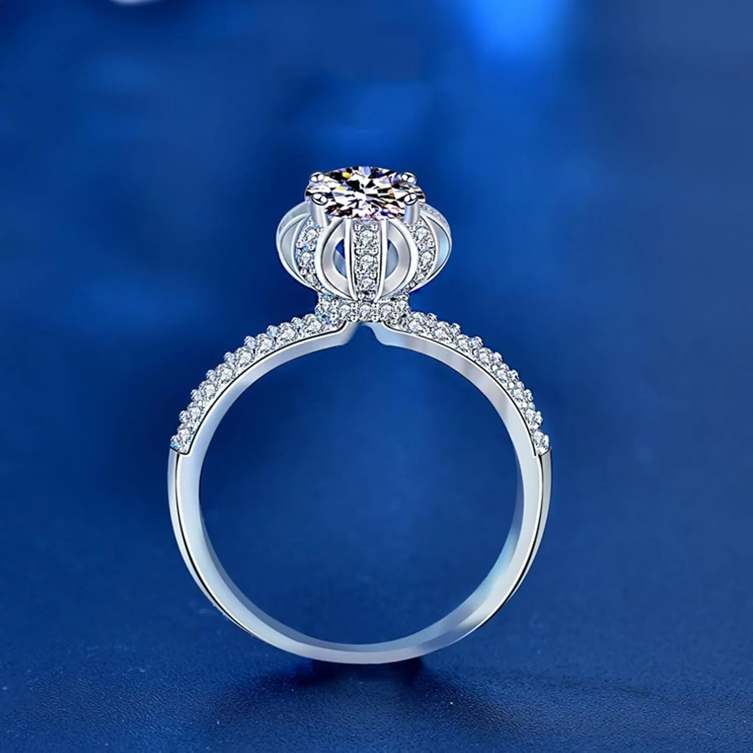 Vintage Jewelry Rings, Lab Grown Unique Diamond Ring 1ct White Gold Crown Boho Jewelry for Women