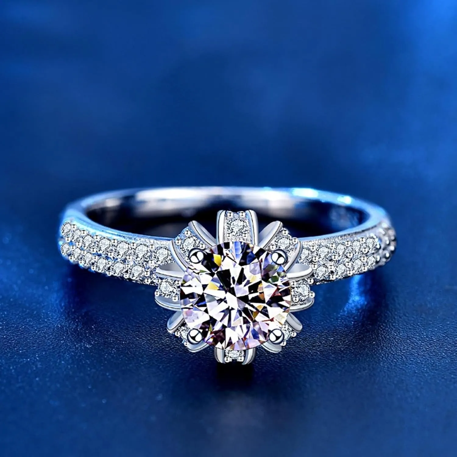 Vintage Jewelry Rings, Lab Grown Unique Diamond Ring 1ct White Gold Crown Boho Jewelry for Women