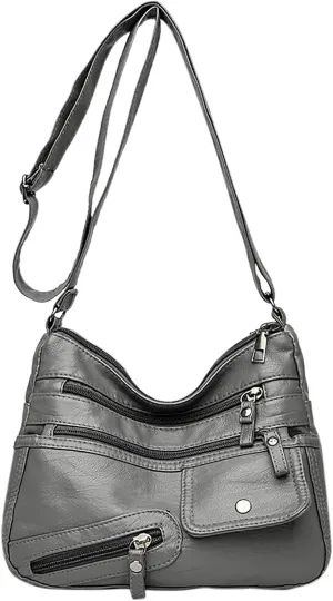 Vintage New Versatile Soft PU Leather Interlayer One Shoulder Crossbody Bag Handbag Casual Computer (Grey, One Size)
