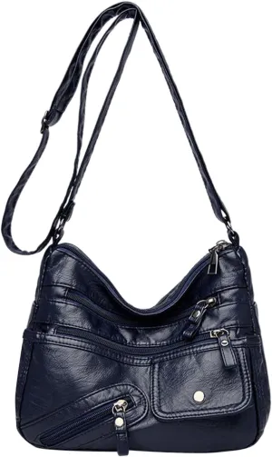Vintage New Versatile Soft PU Leather Interlayer One Shoulder Crossbody Bag Handbag Spacious Work Bags (Blue, One Size)