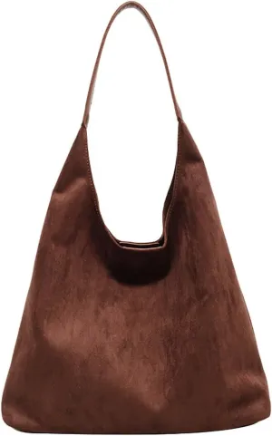 Vintage Suede Large Capacity Shoulder Bag For Women  Trendy Soft Suede Small Shoulder Bag (Brown, One Size)