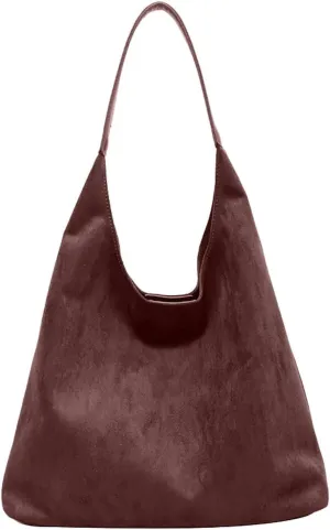 Vintage Suede Large Capacity Shoulder Bag For Women  Trendy Soft Suede Small Shoulder Bag (Coffee, One Size)