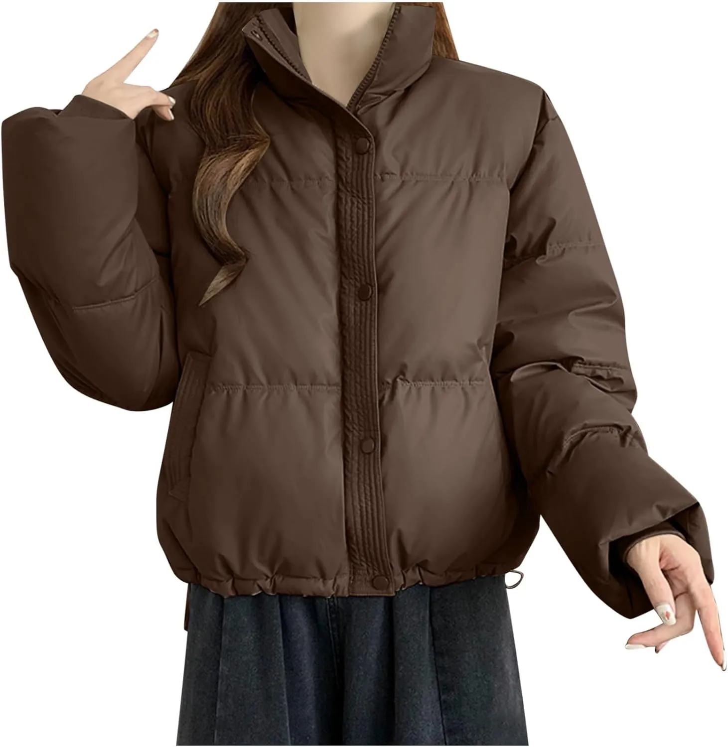 Warm Winter Coats for Women 2025 Trendy High Neck Padded Trench Coat Puffer Down Jackets Overcoat with Pockets