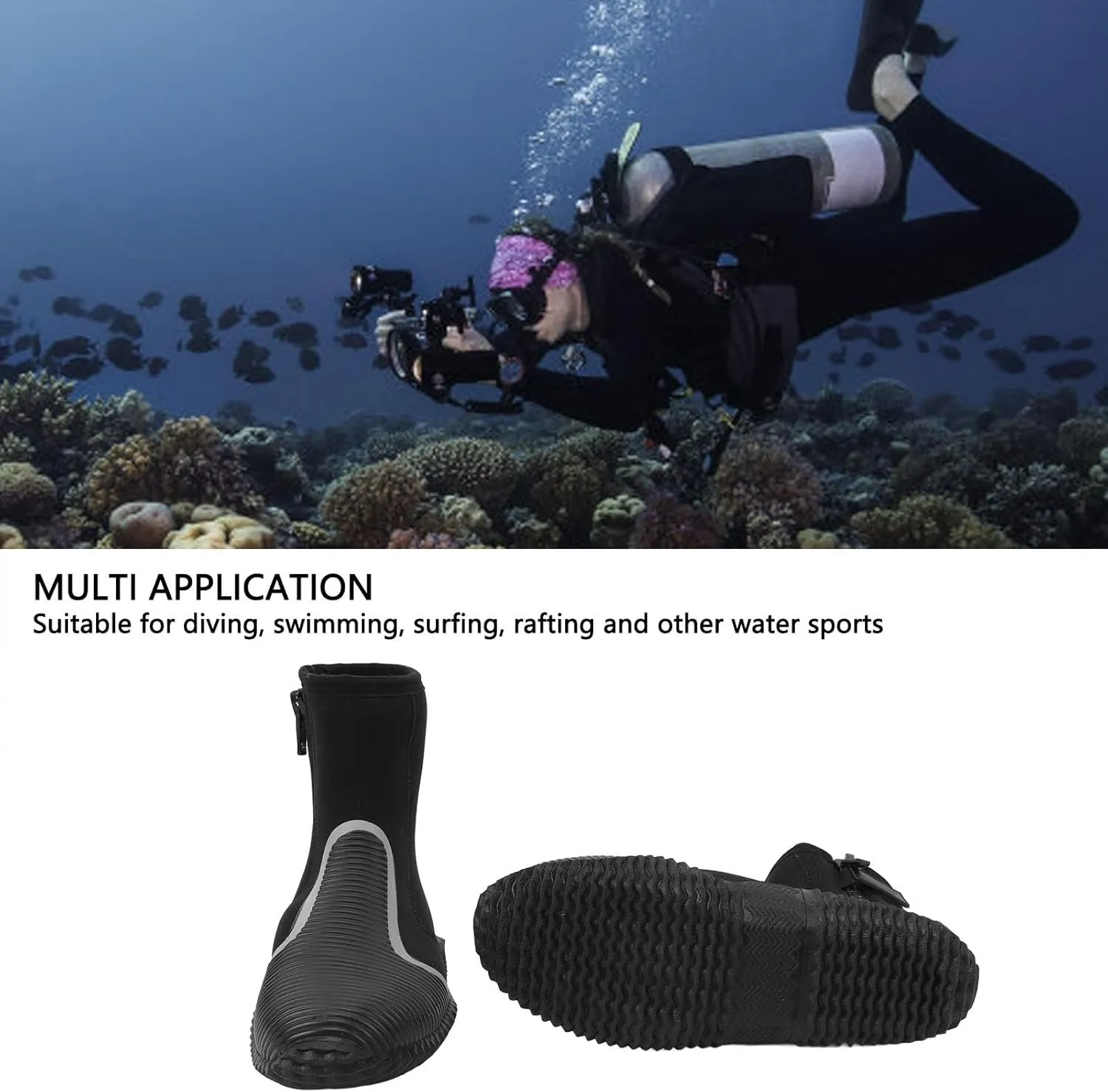 Water Shoes Diving Boots,5mm Thickened Zippered Dive Boots for Diving, Snorkeling, Outdoor Water Sports