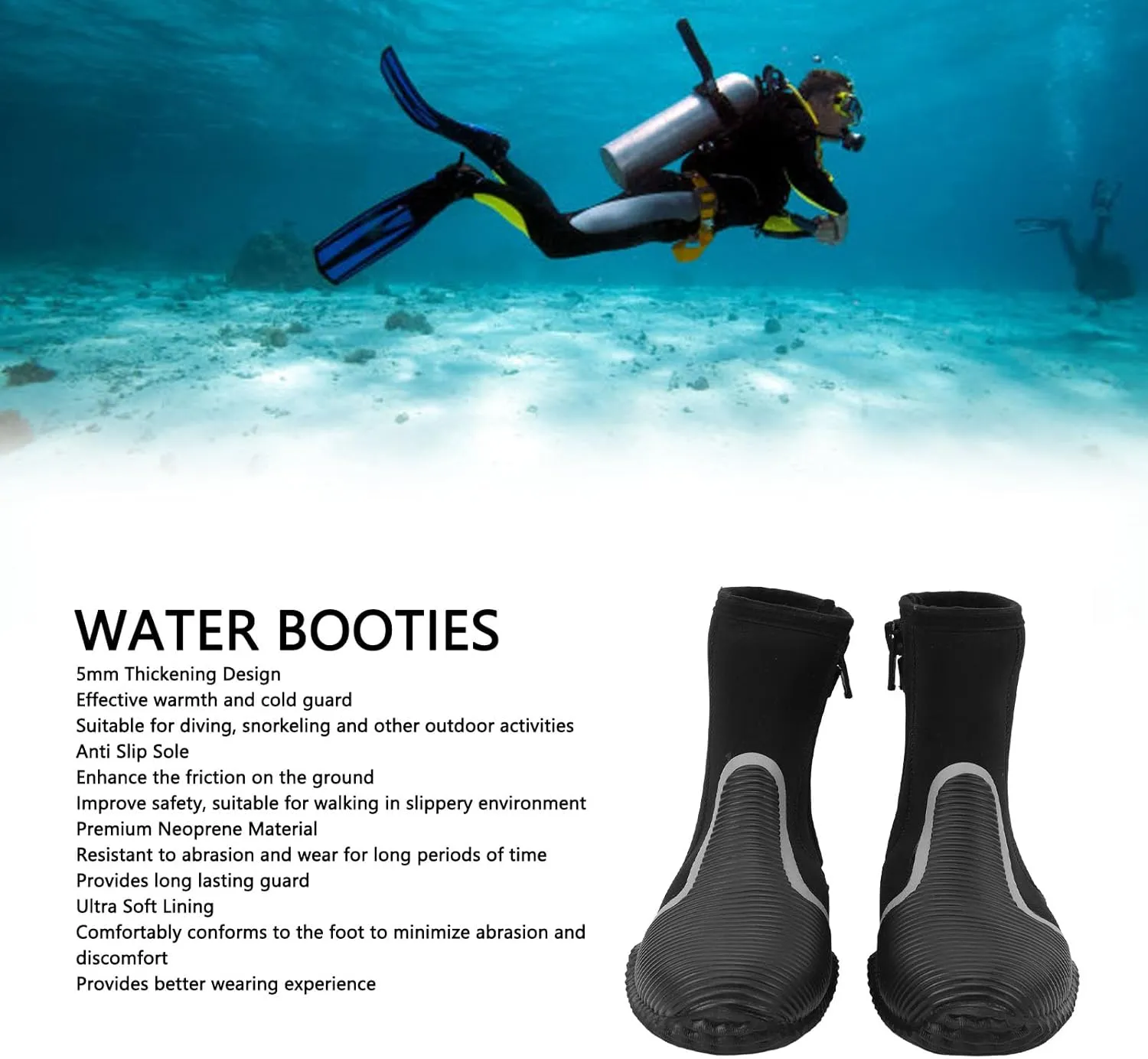 Water Shoes Diving Boots,5mm Thickened Zippered Dive Boots for Diving, Snorkeling, Outdoor Water Sports