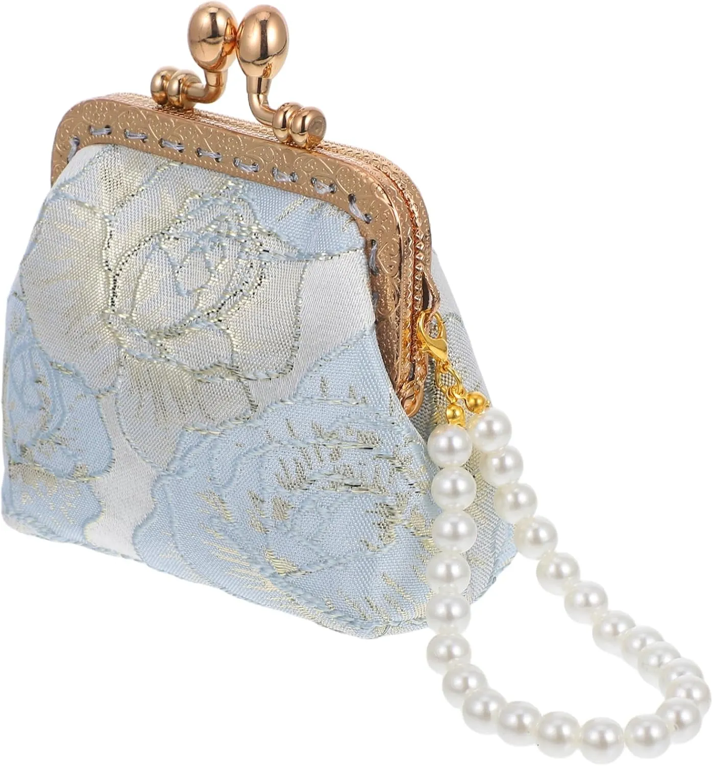Wedding Clutch Purse for Women with Fake Pearl Strap Vintage Chinese Brocade Handbag for Evening Events Elegant Coin Wallet