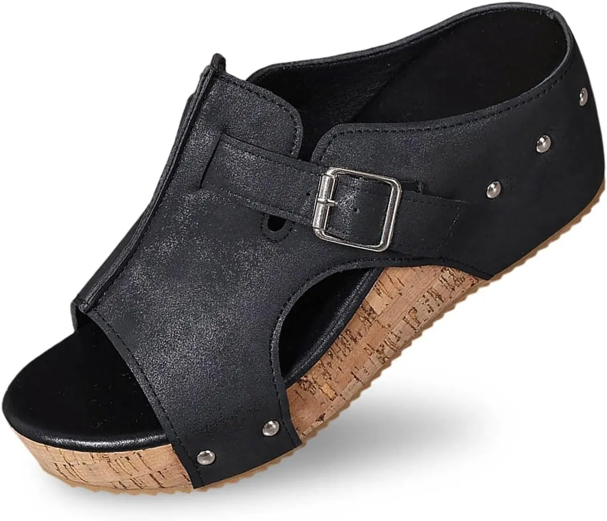 Wedge Sandals for Women Dressy Open Toe Slip On Slides Comfortable Cork Heeled Summer Platform Wedge Shoes Mules
