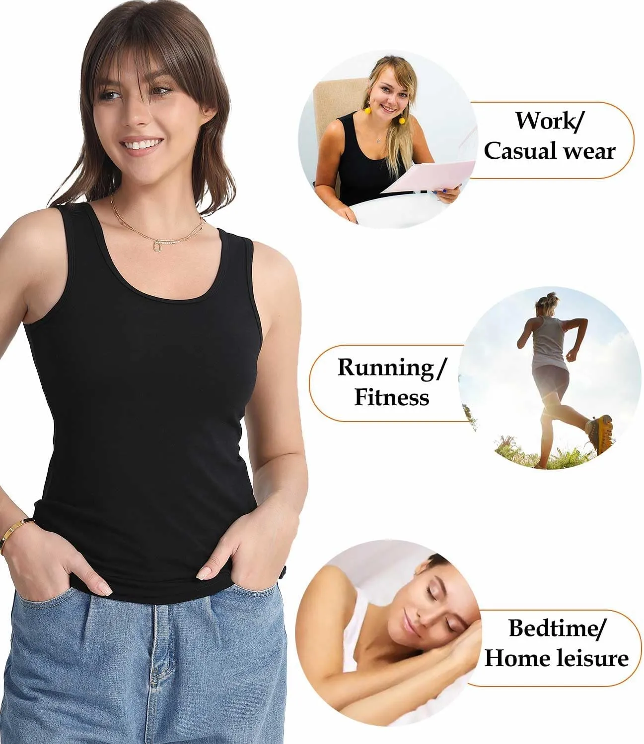wirarpa Women's Tank Tops Cotton Undershirts Tanks Top Comfy Camis Base Layer 2-Pack