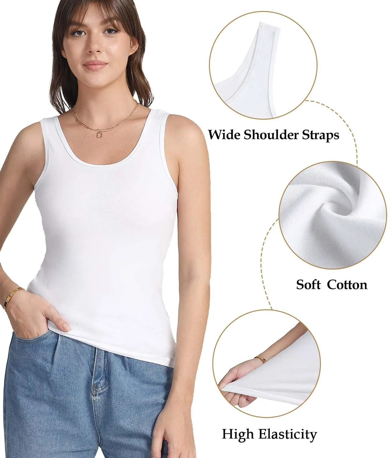 wirarpa Women's Tank Tops Cotton Undershirts Tanks Top Comfy Camis Base Layer 2-Pack