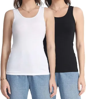 wirarpa Women's Tank Tops Cotton Undershirts Tanks Top Comfy Camis Base Layer 2-Pack