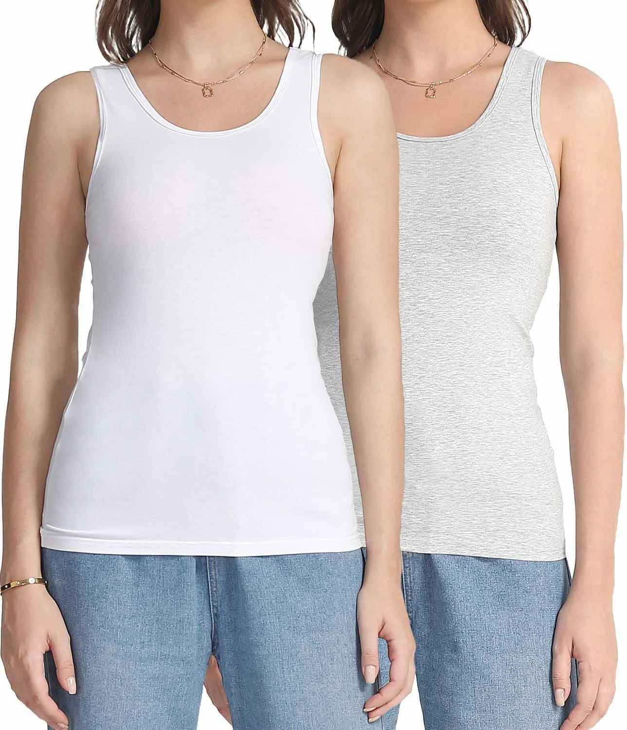 wirarpa Women's Tank Tops Cotton Undershirts Tanks Top Comfy Camis Base Layer 2-Pack