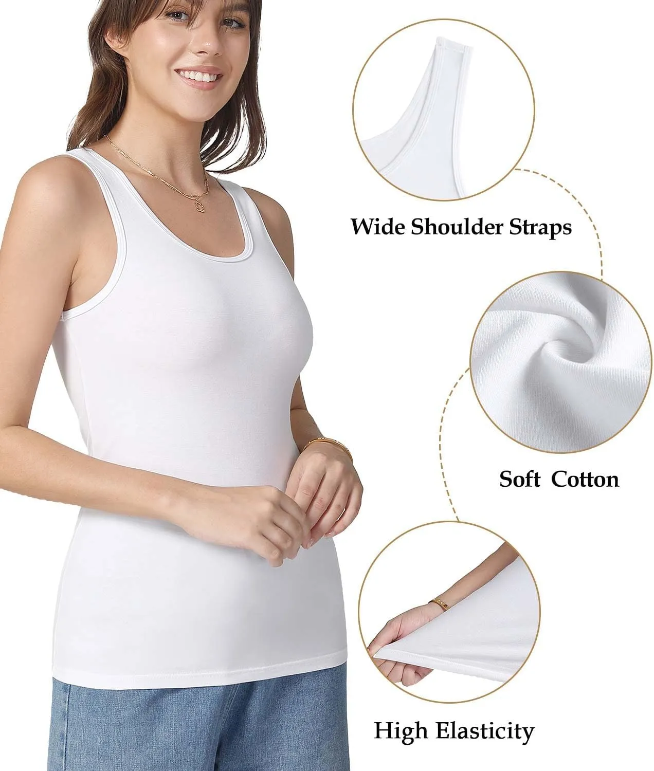 wirarpa Women's Tank Tops Cotton Undershirts Tanks Top Comfy Camis Base Layer 2-Pack