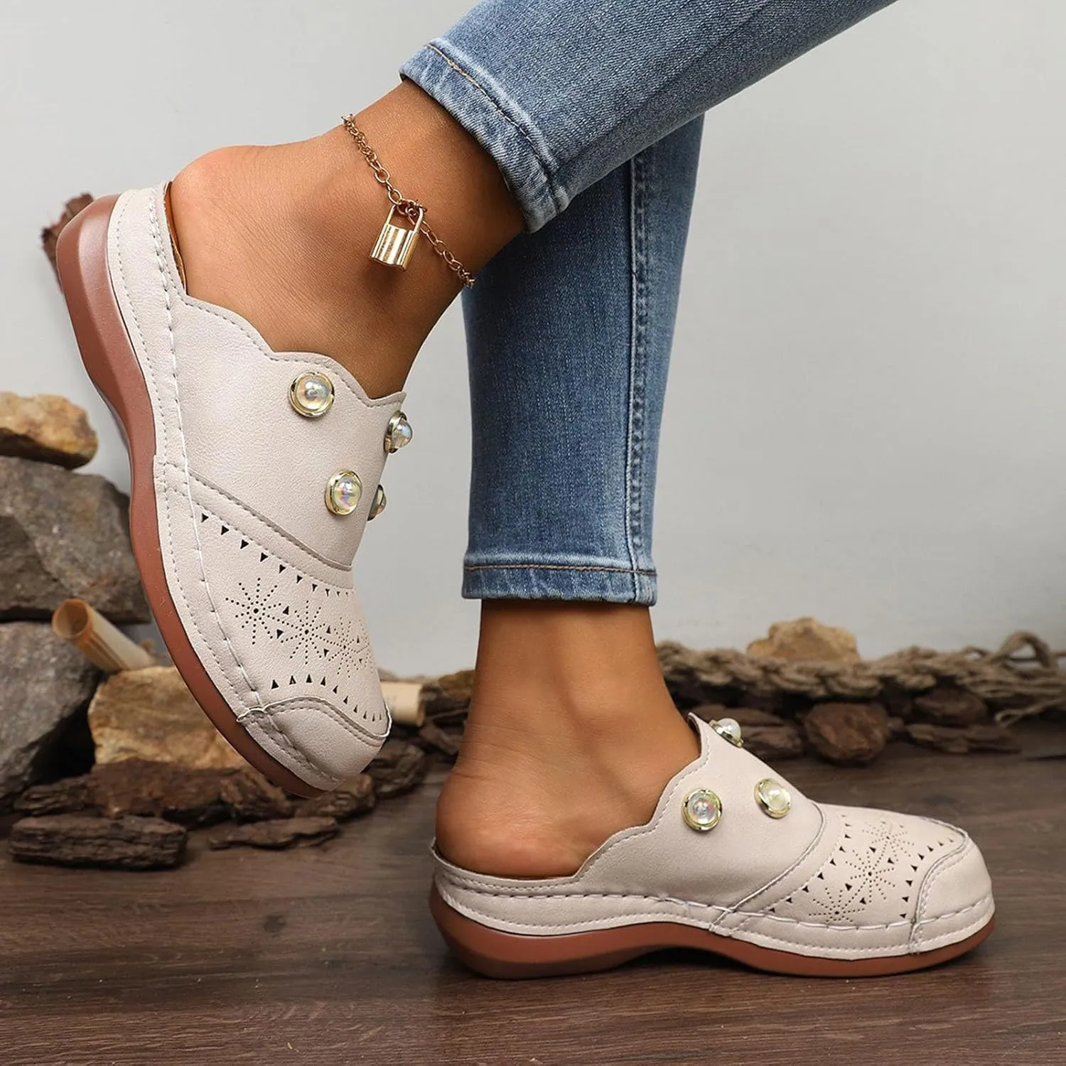 Women Arch Support Slides Closed Toe Cute Mules Women Slip On Summer Mule High Heels Slipper Dressy Orthopedic Sandale