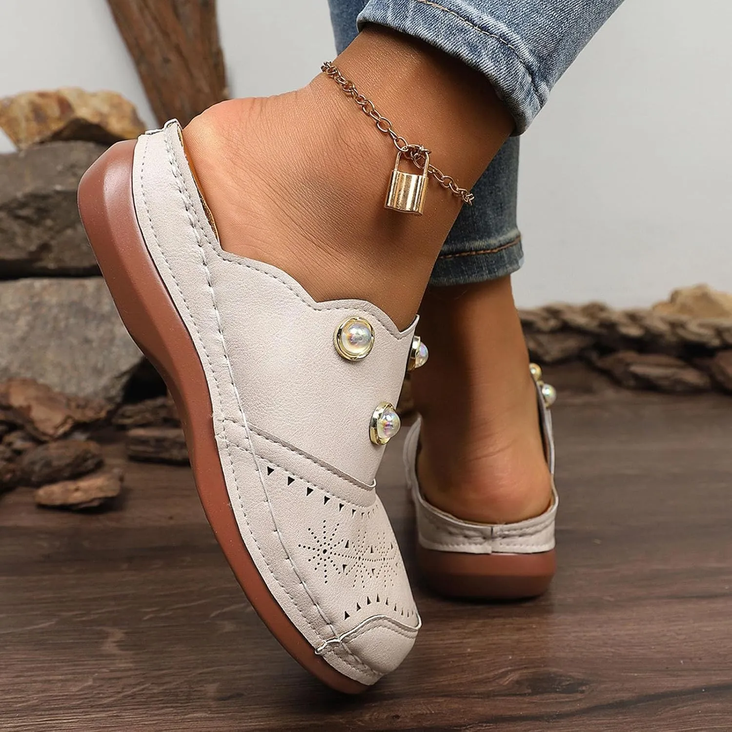 Women Arch Support Slides Closed Toe Cute Mules Women Slip On Summer Mule High Heels Slipper Dressy Orthopedic Sandale