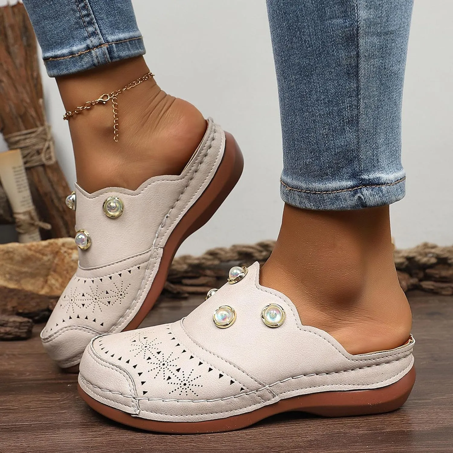 Women Arch Support Slides Closed Toe Cute Mules Women Slip On Summer Mule High Heels Slipper Dressy Orthopedic Sandale