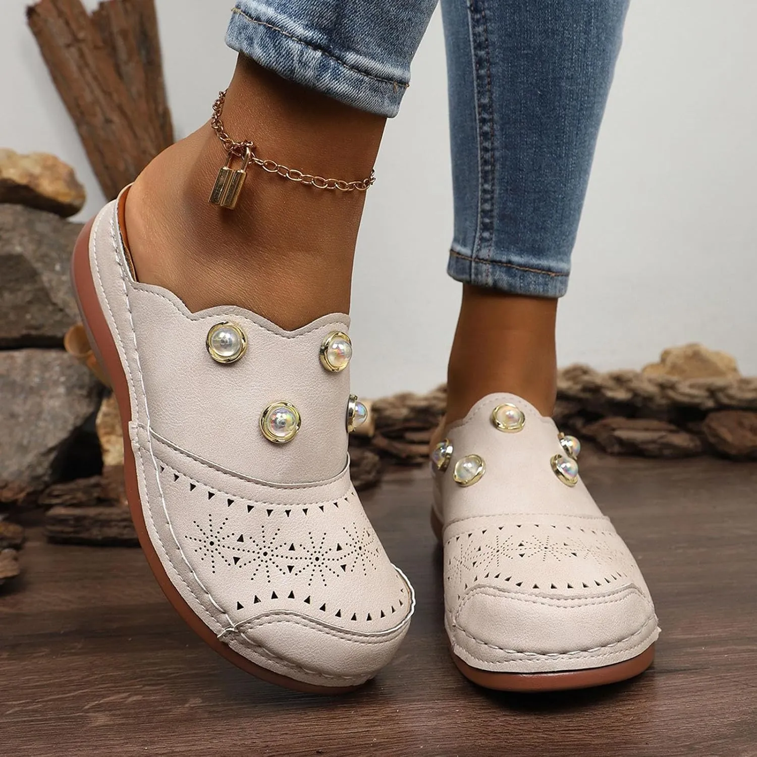 Women Arch Support Slides Closed Toe Cute Mules Women Slip On Summer Mule High Heels Slipper Dressy Orthopedic Sandale